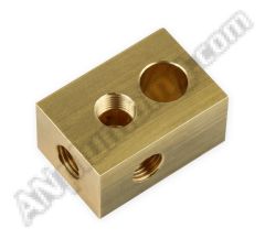 Brake Tee with 3/8-24 Inverted Flare Female on all Ports, NPT Female Port, with Mounting Hole (3/4" thick) - Brass